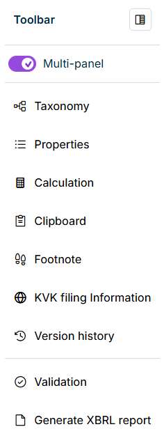 The toolbar in the 'XBRL document' workspace