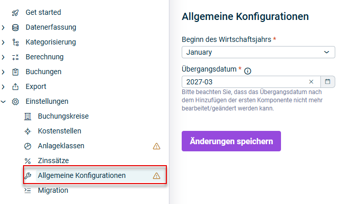 Der Arbeitsbereich Allgemeine Konfigurationen wird angezeigt.