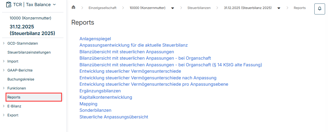 Arbeitsbereich 'Reports'