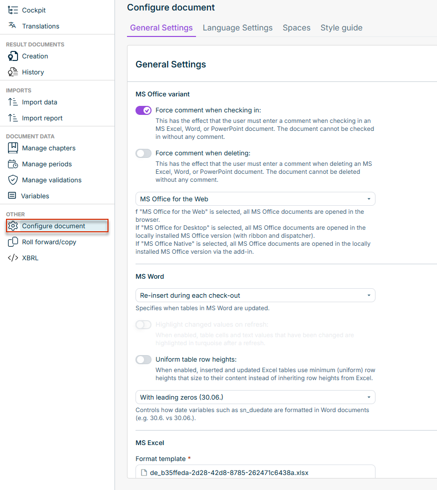 Workspace 'Configure Document'