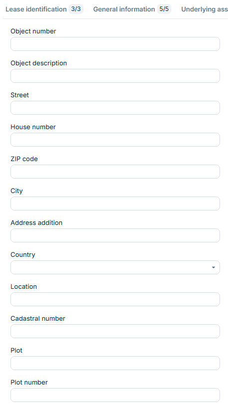 Shows the 'Real estate' tab, which is displayed for the configuration of a lease component.