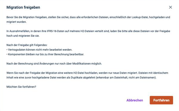 Der Dialog 'Migration freigeben' wird angezeigt.