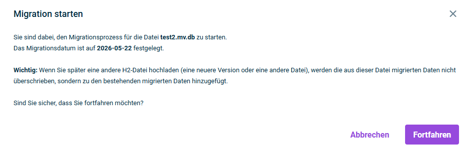 Der Dialog 'Migration starten' wird angezeigt.