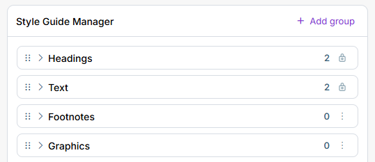 Groups displayed in the Style Guide Manager