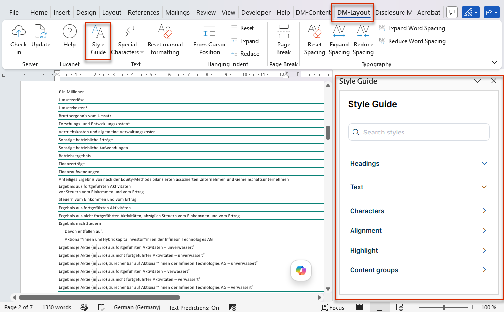 Style Guide in MS Word