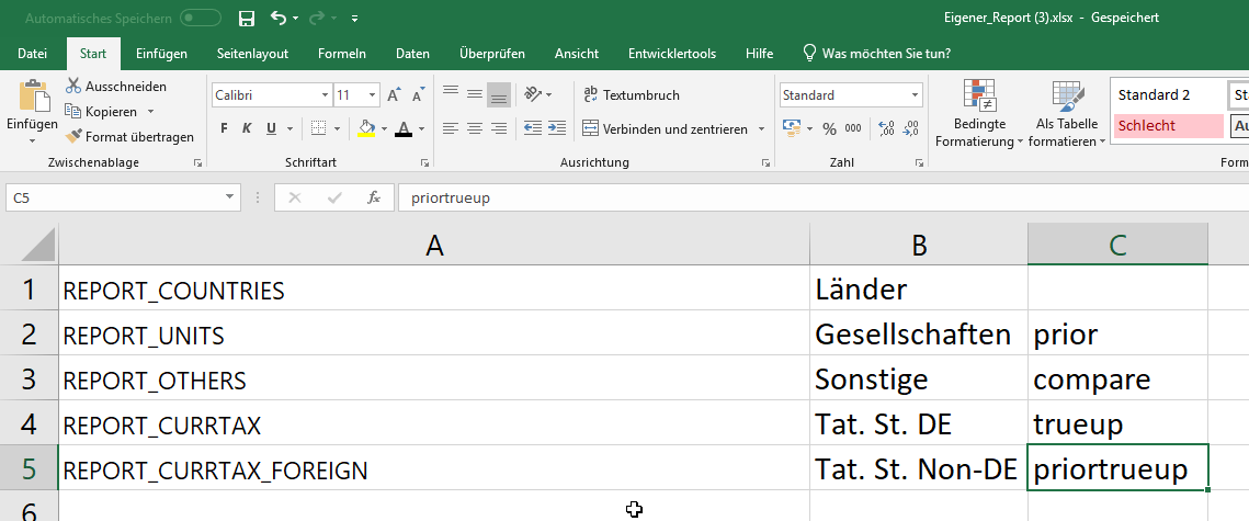 Configuring a template based on a standard report