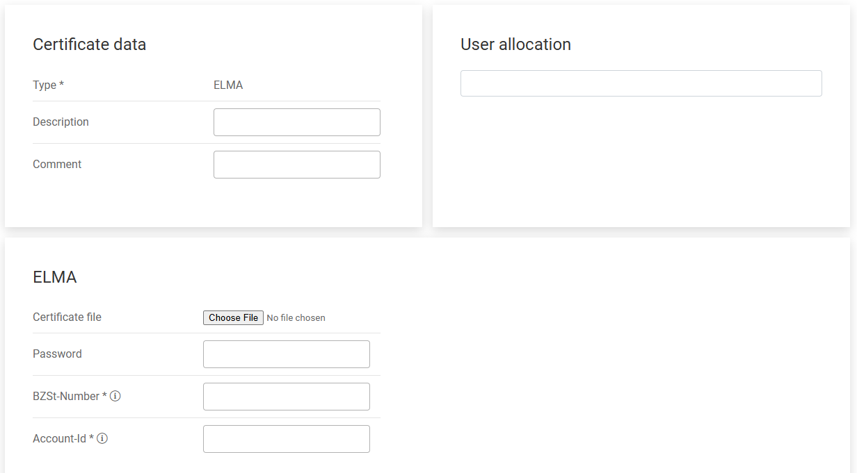 Input mask for ELMA certificate