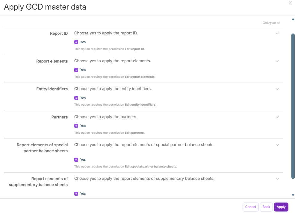 Shows the last step of the 'Apply GCD master data' dialog.