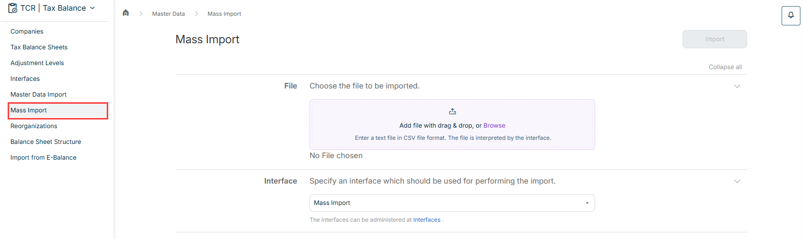 'Mass import' workspace