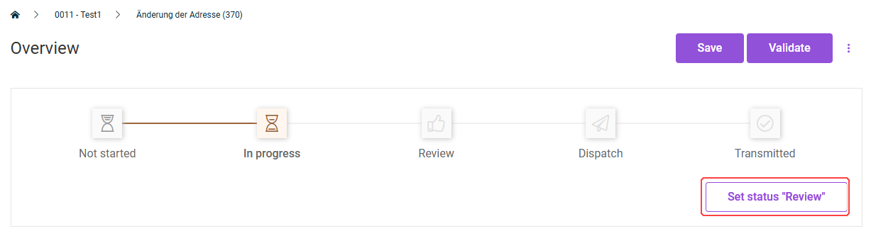 Here the 'Review' status is reached.