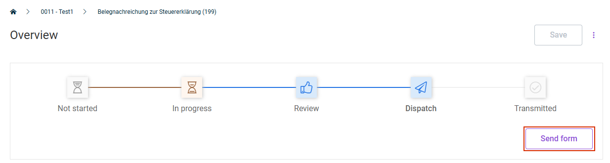 'Send form' button in the process bar