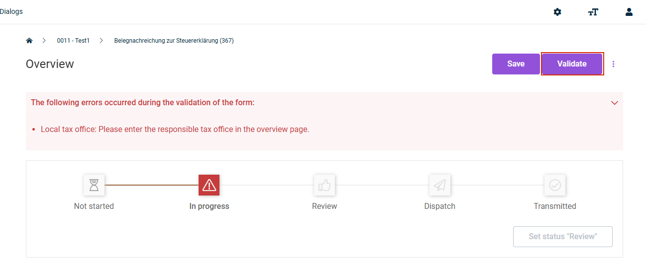 This shows the errors identified during validation.