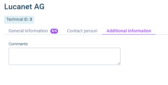 Shows the 'Additional Information' tab that is displayed when configuring a reporting entity.