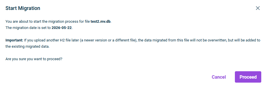 the 'Start Migration' dialog is displayed.