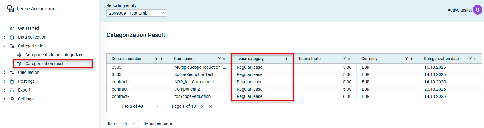 Displays the 'Categorization Result' workspace