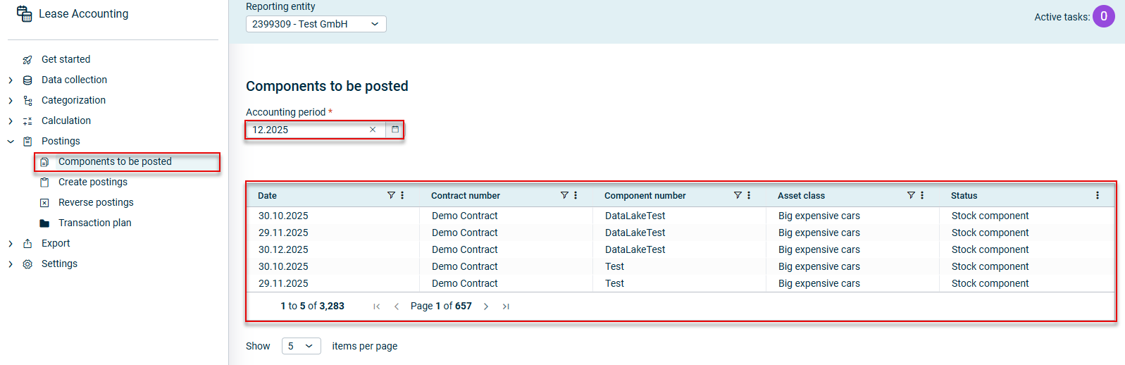 Shows the Components to be posted workspace