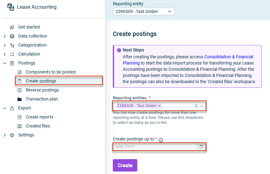Displays the create postings workspace