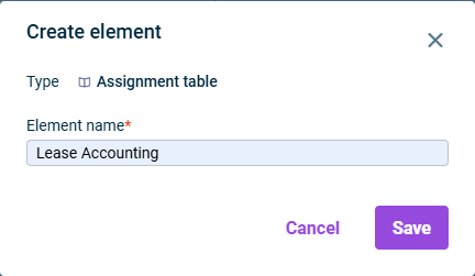 The dialog for creating an assignment table is displayed.