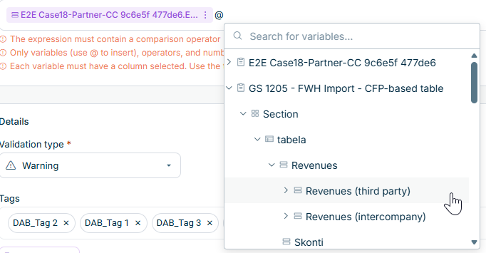 A superordinate row is being referenced in a Regular validation rule.
