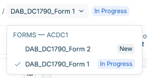 A drop-down list displays all form templates accessible for the current reporting entity, with each form's name and status.
