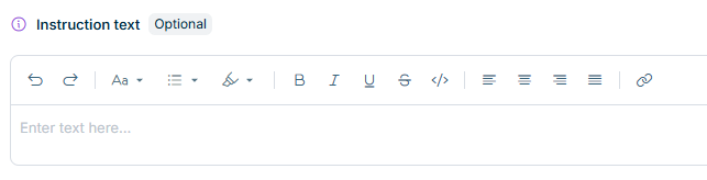 The 'Instructions' rich text editor is displayed in the form template designer.