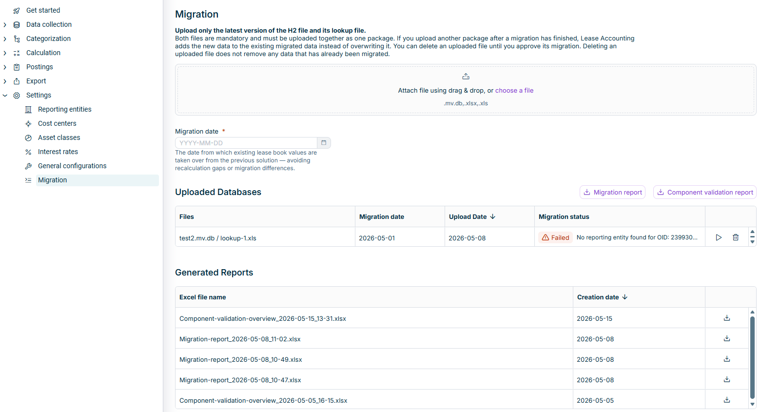 The 'Migration' workspace is displayed.