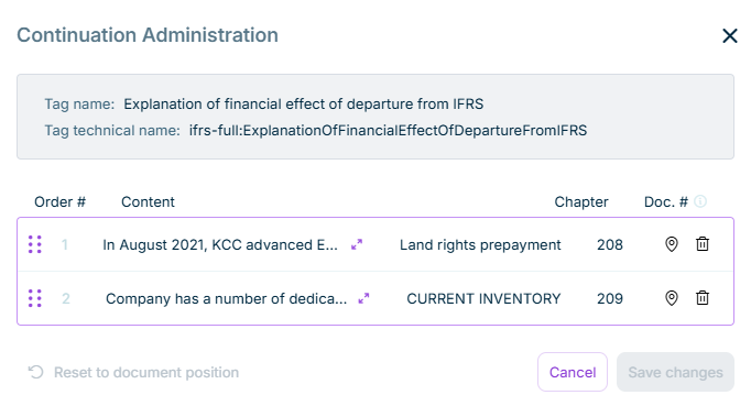 Dialog 'Continuation Administration'