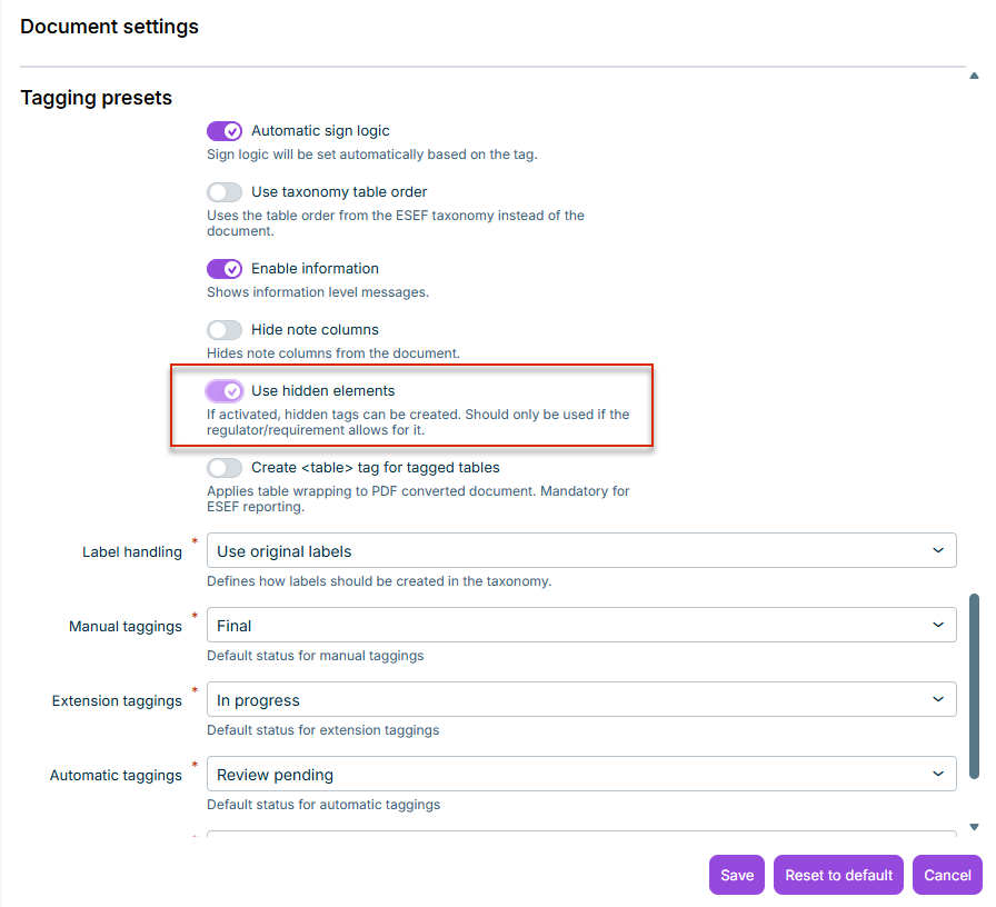 Enabling use of hidden elements