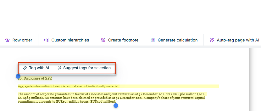 Context menu showing the AI options 'Tag with AI' and 'Suggest tags for selection'.