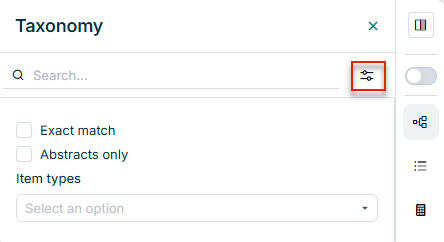 Part of the 'XBRL document' workspace. The screenshot shows the search options for browsing the taxonomy.