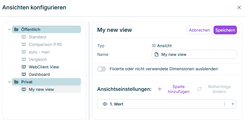 Zeigt den Bearbeitungsmodus einer Ansicht.