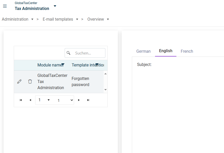 'E-mail templates' workspace